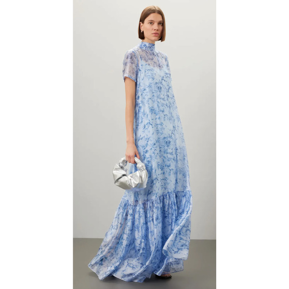 Staud Blue Floral Organza Gown Size S - Picture 1 of 8
